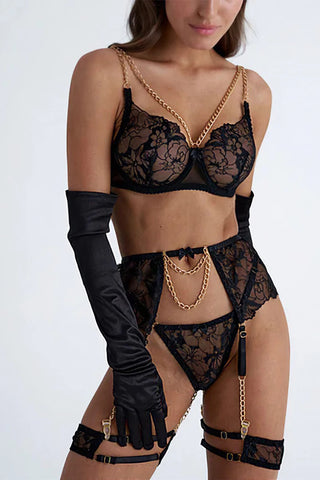 CASCADE OF CHAINS - Bold Lace Lingerie 4 pieces Set