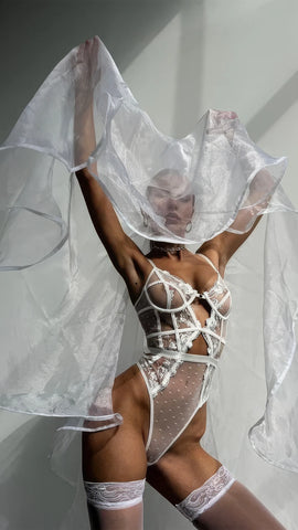 White Lace Bridal Bodysuit - Sheer Floral One-Piece